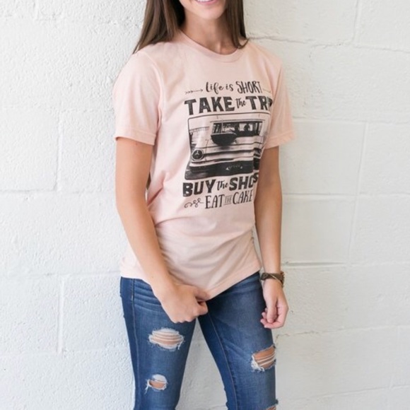 “Life’s Short, Buy the Shoes Vacation” Tee Shirt Pink - Picture 3 of 7
